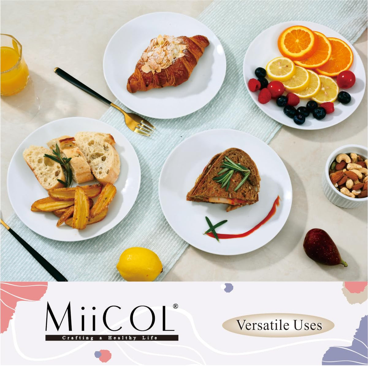 Miicol Ceramic Appetizer Plates Set of 6, White Dessert Plates 8 Inch