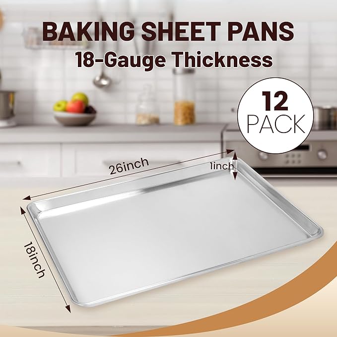 BIEAMA 12 Pack 26" x 18" Full Size Baking Sheet Pan, Aluminum