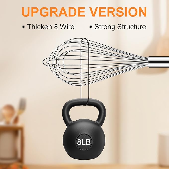 HOTEC Stainless Steel Whisk Set of 4, Food Grade Balloon Whisk Egg Beater, Thicken Wire Mixing Whisk for Baking, Cooking, Whisking Cream, Sauce, Pancake Batter