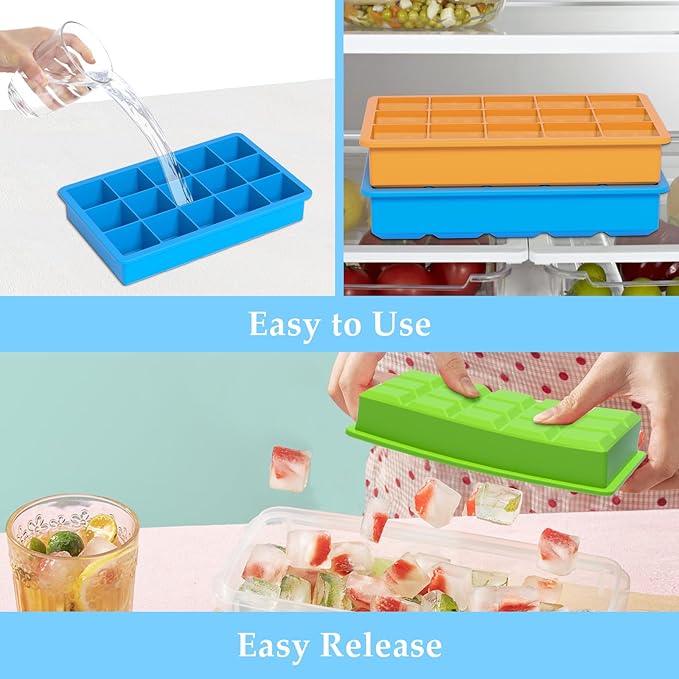 3 Pack Silicone Ice Cube Trays, 1.2" Perfect Square Molds, 1oz (2 tbsp) per Well for Baby Food & Coffee, Odorless Food Grade, BPA Free, Easy Release Flexible Ice Trays for Whiskey, Cocktail