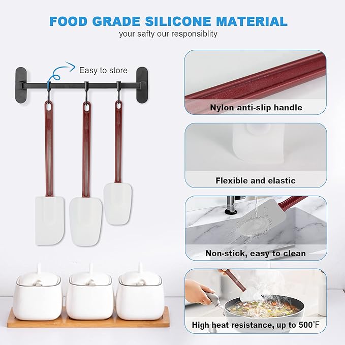 Heat Resistant Silicone Scraper Spoonula Commercial Rubber Spatula, 16.5IN