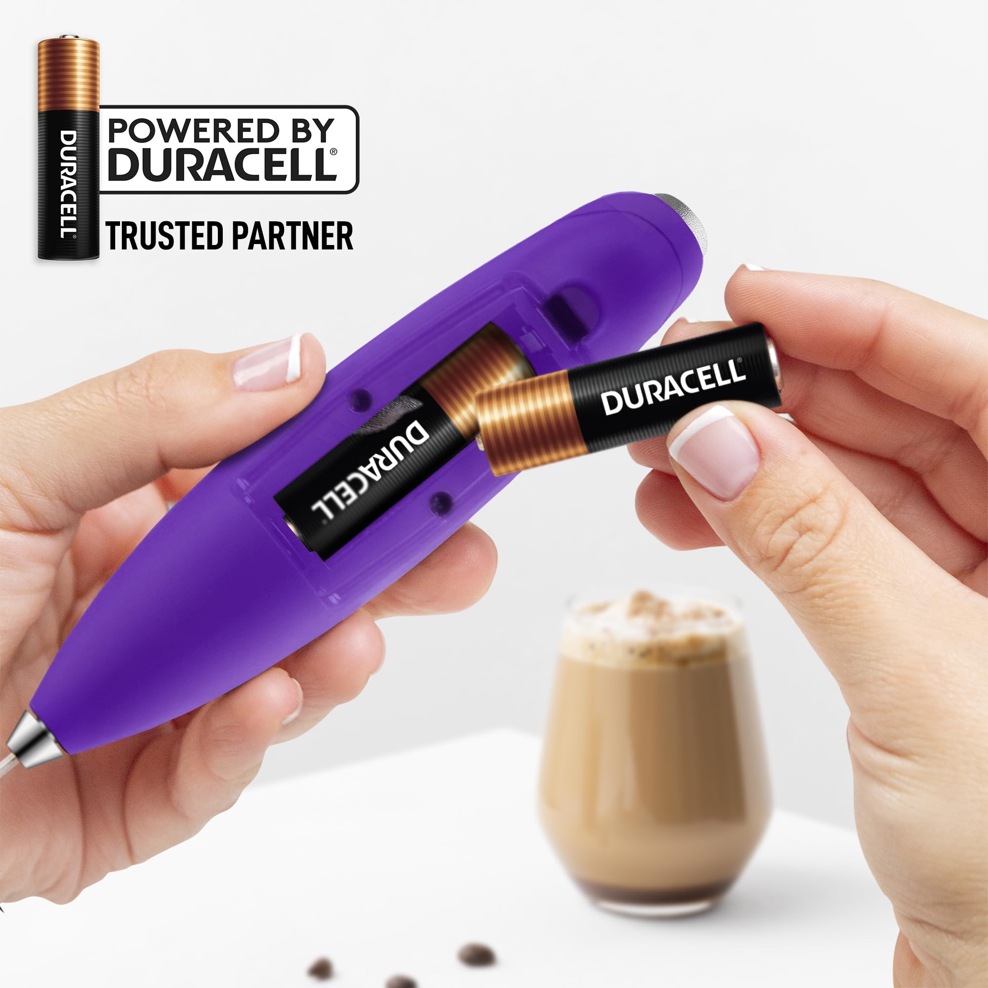 Zulay Kitchen Powerful Milk Frother Wand With Duracell Batteries - Ultra Fast Handheld Drink Mixer - Electric Whisk Foam Maker for Coffee, Lattes, Cappuccino & Matcha - Triple Whisk - Black