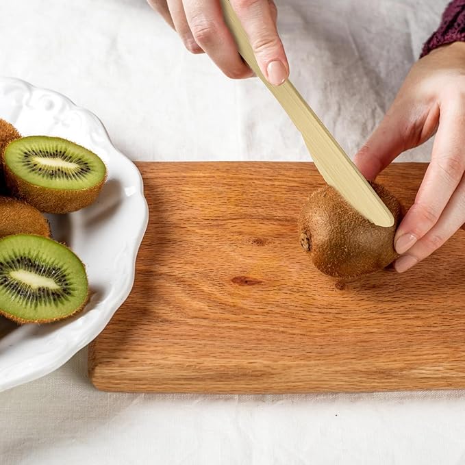 ECOLipak 300 Count Disposable Compostable Bamboo Knives for Party, Dinner