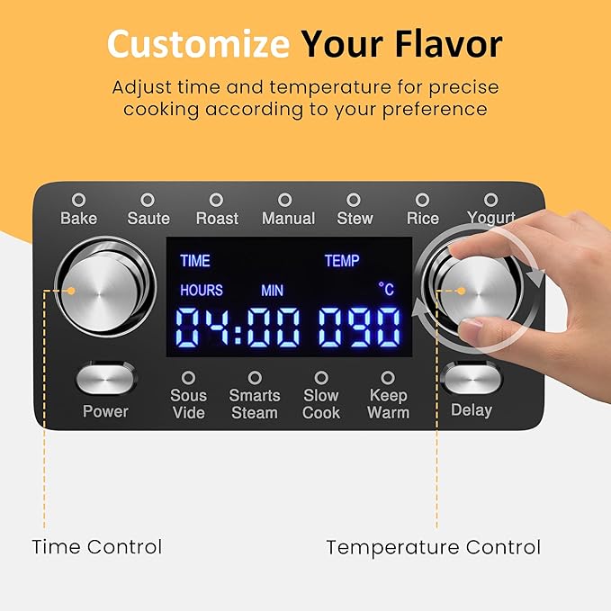 Sunvivi 8 Quart Slow Cooker Roaster Oven, 12 in 1 Programmable Multi-Cooker with Digital Timer, Temp Control, Keep Warm, Removable Non-stick Aluminum Pot & Dishwasher-Safe Glass Lid, Stainless Steel