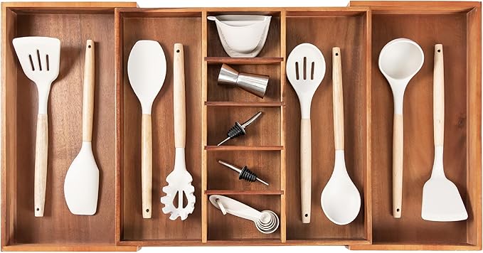 KitchenEdge Utensil & Junk Drawer Organizer, 18.5-33 in, Acacia