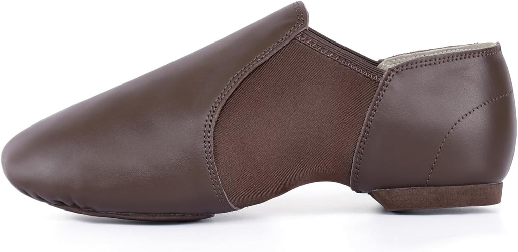 Linodes Leather Jazz Shoe Slip-on for Women Men Dance Shoes Coffee 13M