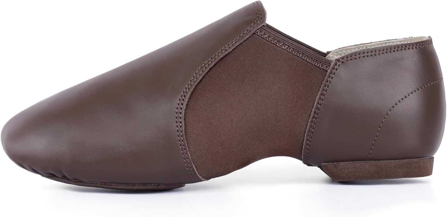 Linodes Leather Jazz Shoe Slip-on for Women Men Dance Shoes Coffee 4M