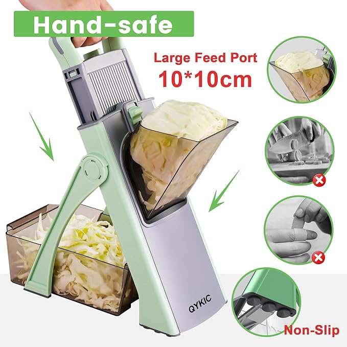 QYKIC Safe Mandoline Slicer Pro for Kitchen with Spiral Shredder 7 in 1