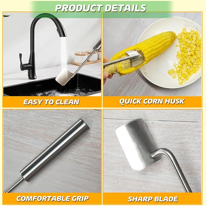Corn Peeler, Corn Kernel Removers, Long Handle Stainless Steel Corn Stripping Tool Thresher Scraper for Home Kitchens, Restaurant Chefs