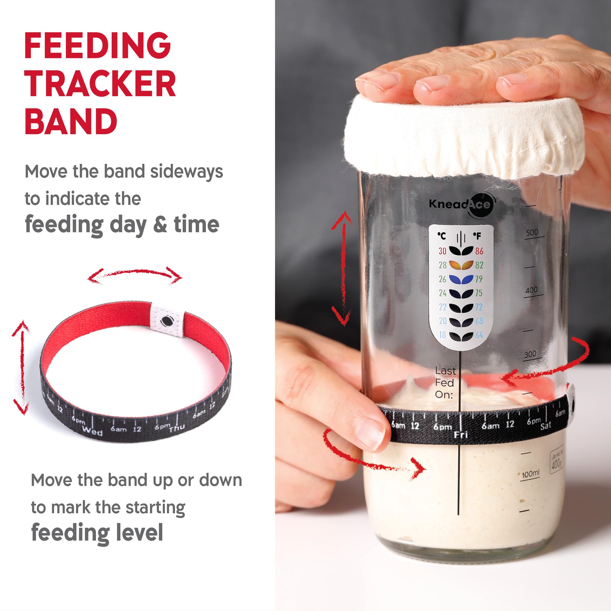 KneadAce Sourdough Starter Kit – 24oz Starter Jar, 2 Cotton Rope Banneton Proofing Baskets, Magnetic Bread Lame for Scoring – Gift for Bakers & Complete Sourdough Bread Baking Set