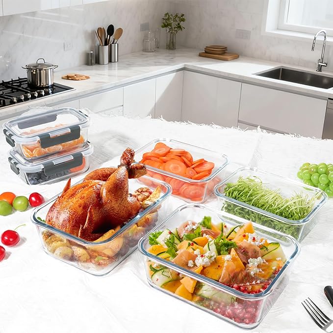 M MCIRCO 6 Pack Extra Large Glass Food Storage Containers with Lids