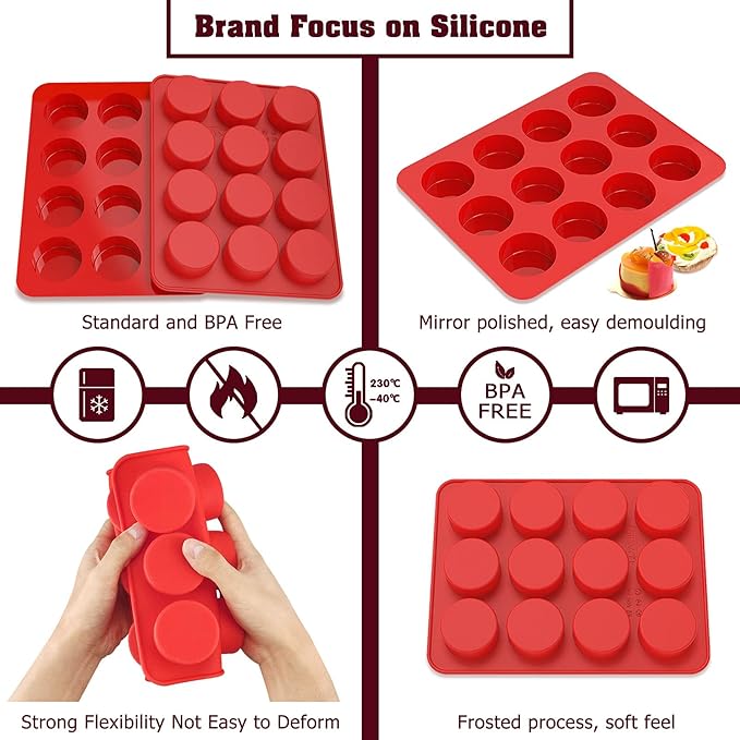 2 inch Chocolate Covered Oreo Molds Silicone - Set of 2-24 Cup SILIVO Chocolate Cookie Molds for Baking, Round Silicone Molds for Sandwich Cookie,Muffin,Cupcake,Pudding,Chocolate Coated Oreos