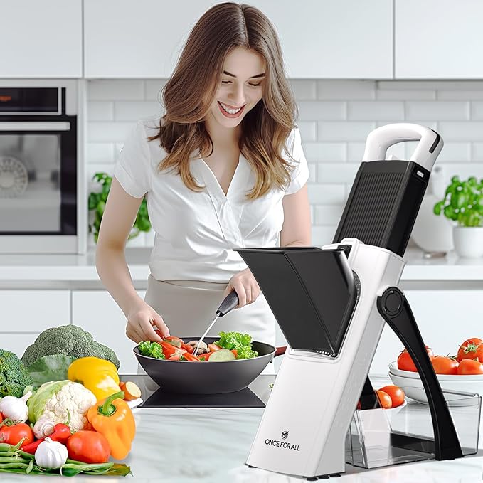 ONCE FOR ALL Safe Mandoline Slicer Plus, Bigger Size, Potato Slicer, Black