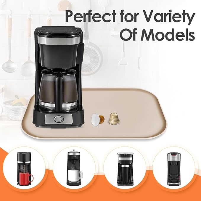 Silicone Coffee Maker Mat with Lip for Countertops, 17.4'' x 10.6'', Khaki