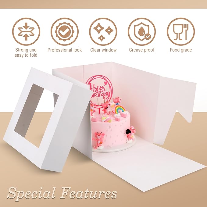 Cakebon Cake Box with Boards 10" White Round Wrapped Cake Drum 1Pack