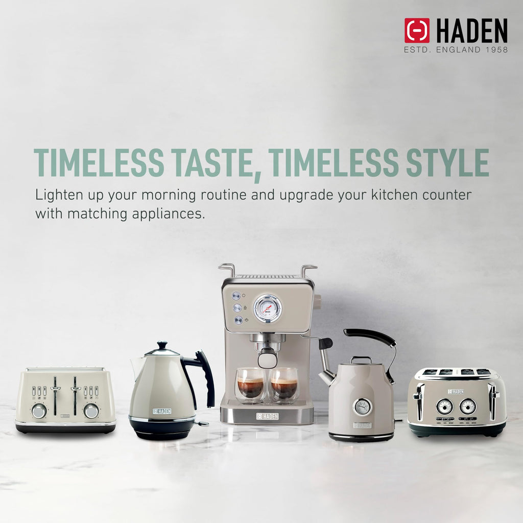 HADEN Barista Brew Espresso Coffee Machine, Stainless Steel Espresso Maker with Milk Frother and Steamer Function and 1.5L Water Tank, Putty & Copper