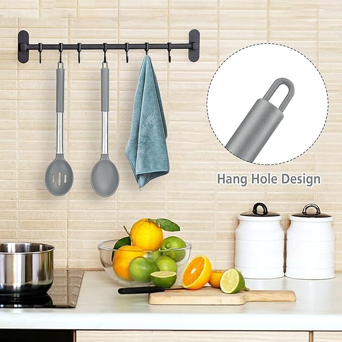 Pack of 2 Large Silicone Cooking Spoons, BPA Free Kitchen Scoops (Grey)
