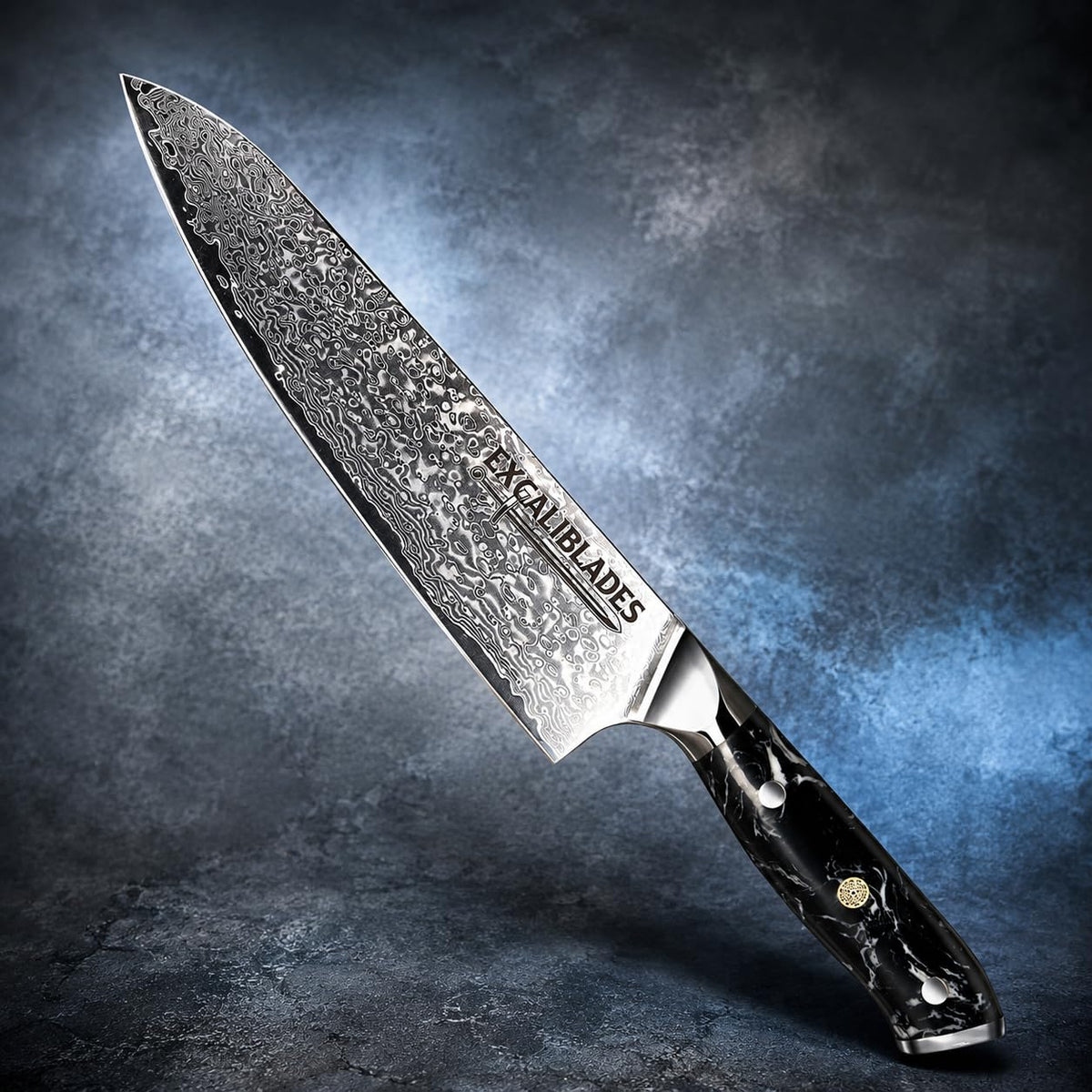 EXCALIBLADES 8” Chef Knife – VG10 Damascus Steel Kitchen Knife, Razor Sharp Professional Cooking Knife with Ergonomic G10 Handle, Luxury Gift Box & Sheath, Gift for Home Chefs