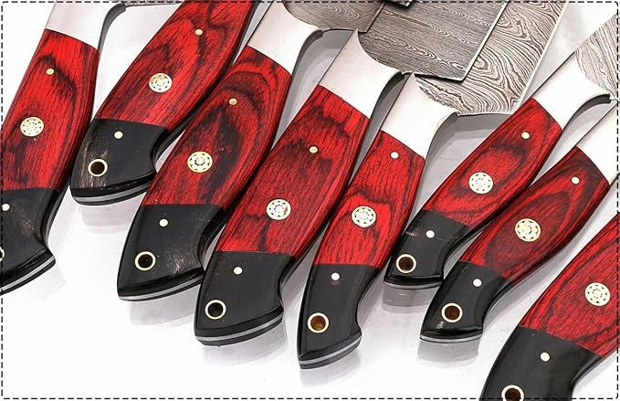 G16B8- Professional Kitchen Knives Custom Made Damascus Steel pcs of Professional Utility Chef Kitchen Knife Set with Chopper/Cleaver Black Horn (at end) GladiatorsGuild (8, White Bone)