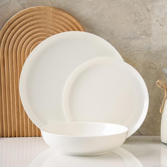 Stone Lain Gabrielle Bone China Dinnerware Set, 12-Piece Service for 4, Solid White
