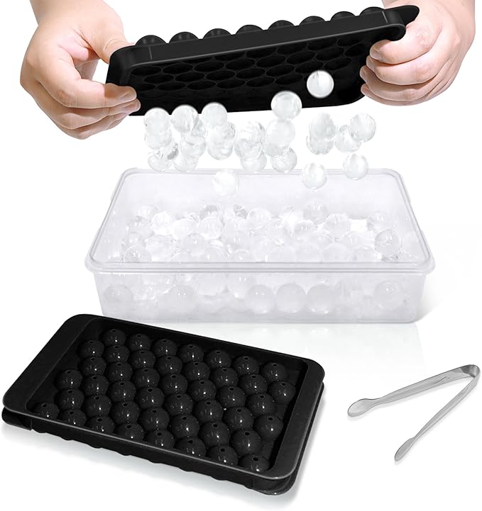 WIBIMEN Ice Cube Tray with Lid and Bin, 0.8" Round Ice Trays for Freezer