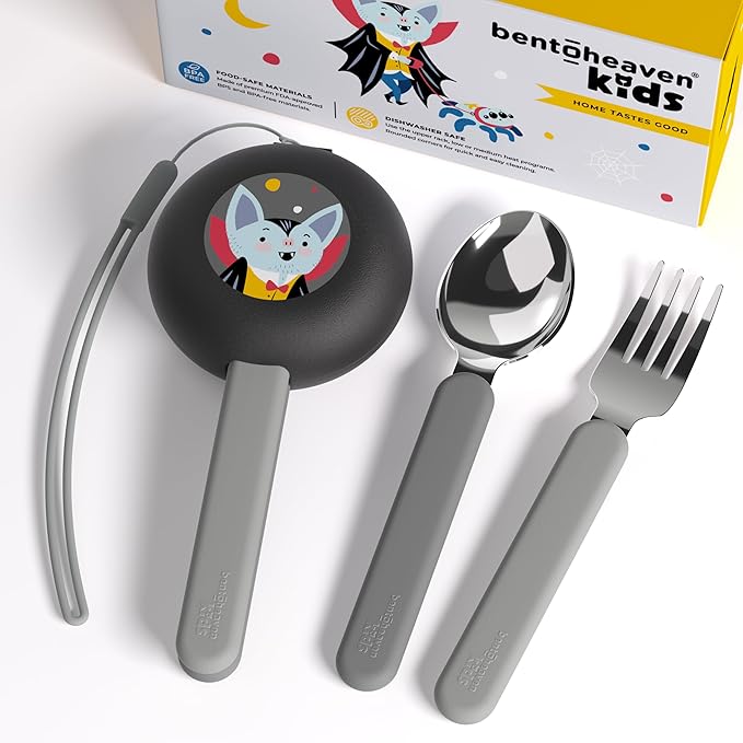 Bentoheaven Kids Utensils Set with Case, Reusable Fork & Spoon, Vampire