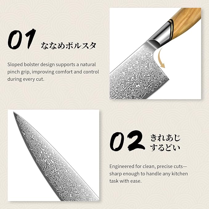 TIVOLI Damascus Chef Knife – Japanese VG10 Professional Kitchen Knife