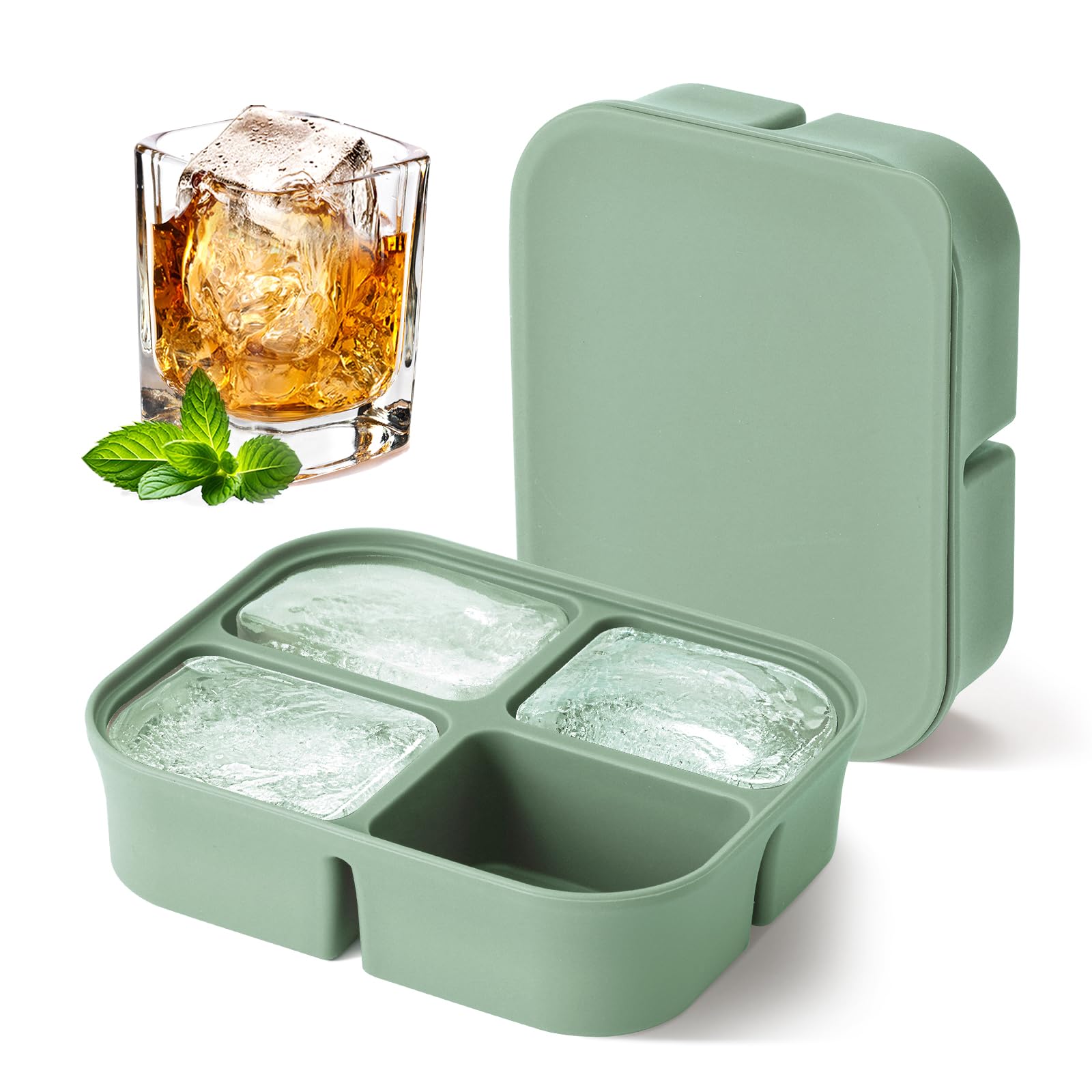 Nbyouw Ice Cube Tray 2 Pack – Stackable Large Silicone Ice Cube Freezer Molds & Easy Release Square Ice Cube Maker with Removable Lid BPA Free for Cocktail,Whiskey，Soup Baby Food