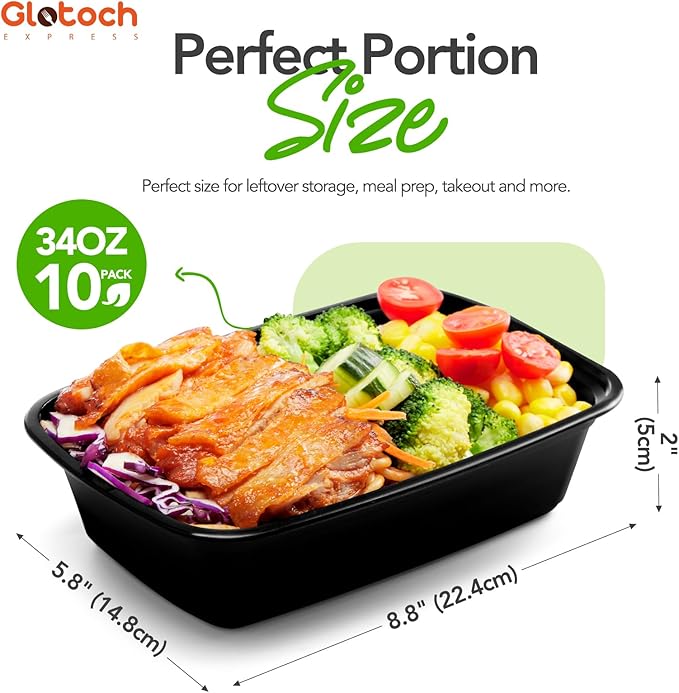 Glotoch Meal Prep Containers with Lids, 34 oz, 10 Pack (20-Piece)