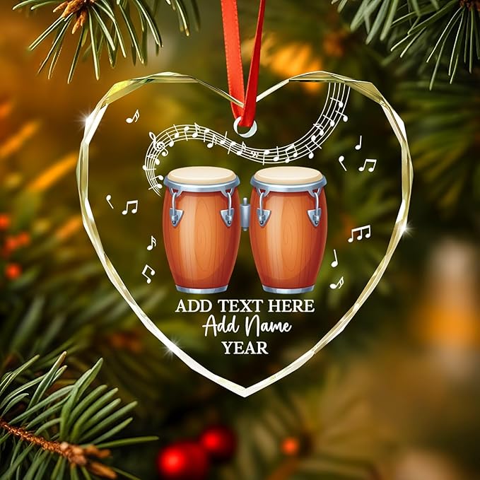 Custom Bongo Drums Glass Ornament Gift for Music Band, Bongo Drums Player Christmas Ornament 2026, Personalized Drummer Xmas Tree Ornaments with Text Name Year, Instrument Xmas Keepsake