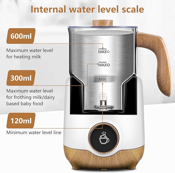 AMZCHEF 8-IN-1 Milk Frother and Steamer 550 Watts, 21 oz Split Stainless Steel Automatic Steamer, Milk's Warmer for Latte, Cappuccino, Hot and Cold Froth, Heated Milk, Hot Chocolate, Baby Food