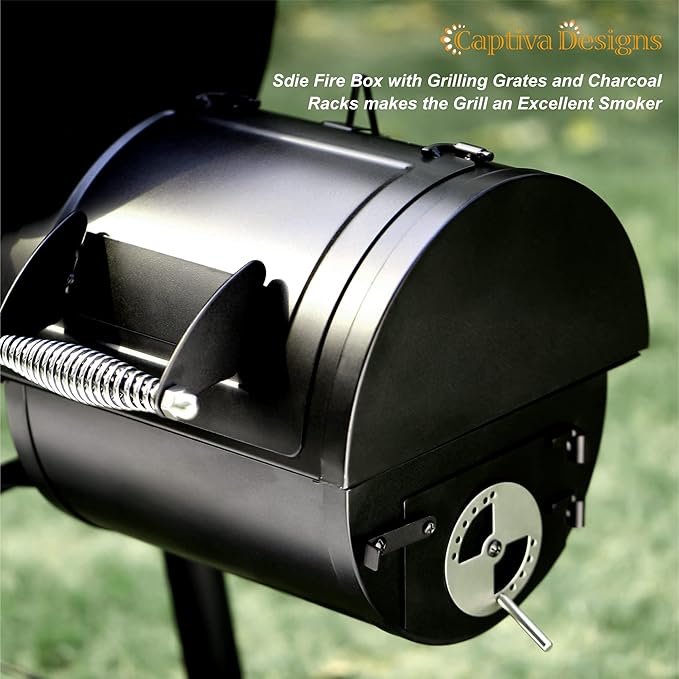 Captiva Designs Charcoal Grill with Offset Smoker for Outdoor Barbecue
