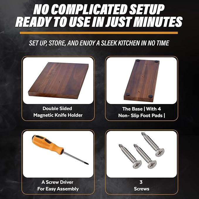 YelloIris Wooden Magnetic Knife Holder - Dual - Sided Stand with Enhanced Magnets for Multifunctional Kitchen Knife Storage - Stylish, Durable, and Strong (Knives Not Included) - 12" x 9" - 3.48 lbs