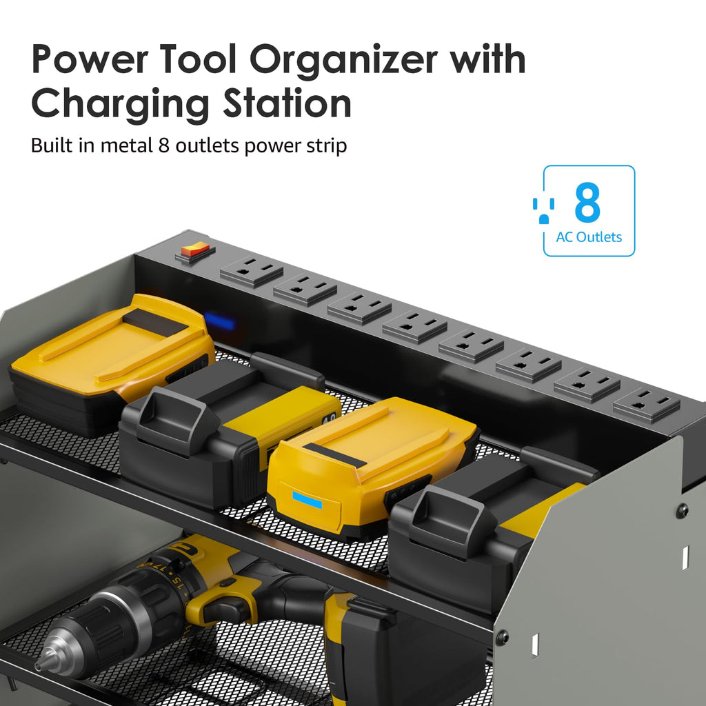 CCCEI Wall Mount Modular Tool Charging Organizer, Grey, 1 Pack, 3 Tier.
