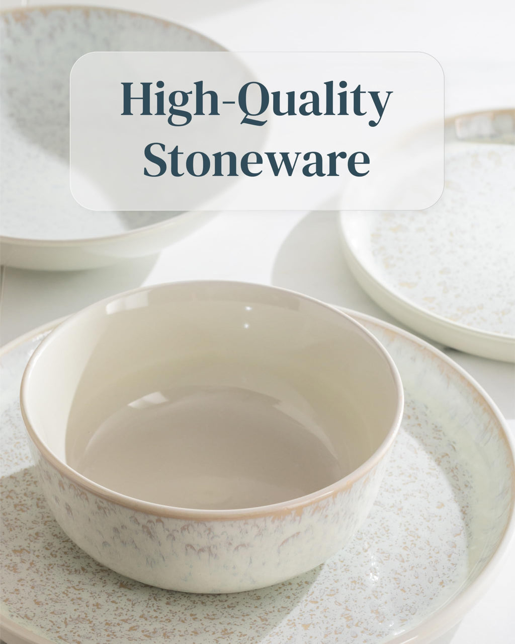 12 Piece Stoneware Dinnerware Set for 4 - Handmade Reactive Glaze Plates and Bowls Set - Chip & Scratch Resistant Dish Set - Dishwasher Microwave Safe - Light Beige