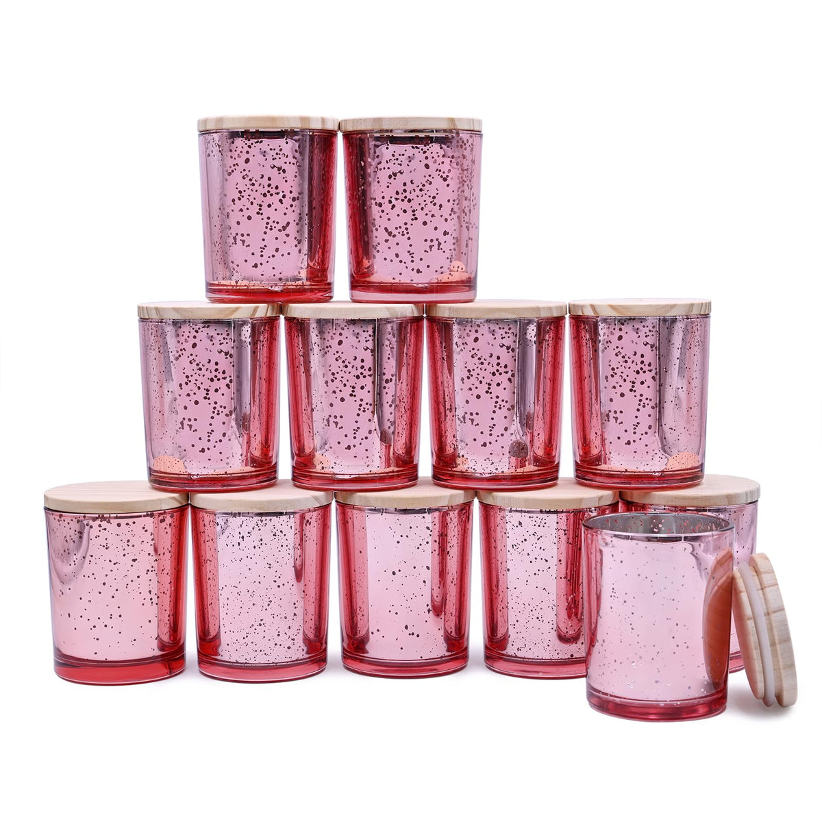SHOWIN Thick Candle Jars for Making Candles 12 Pcs, 7 OZ Empty Jars with Wood Lids for Candle Making, Sample Container, Clear