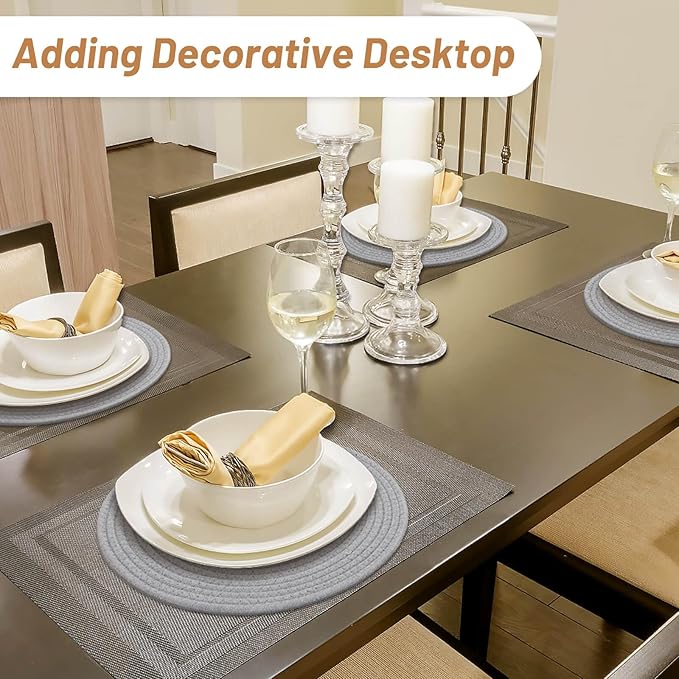 Billbotk Round Woven Placemats Set of 4, 13 Inches Table Place Mats for Dining Table, Hot Pads for Kitchen, Trivets for Hot Dishes, Pots and Pans,Tabletop Accessories(LightGray)