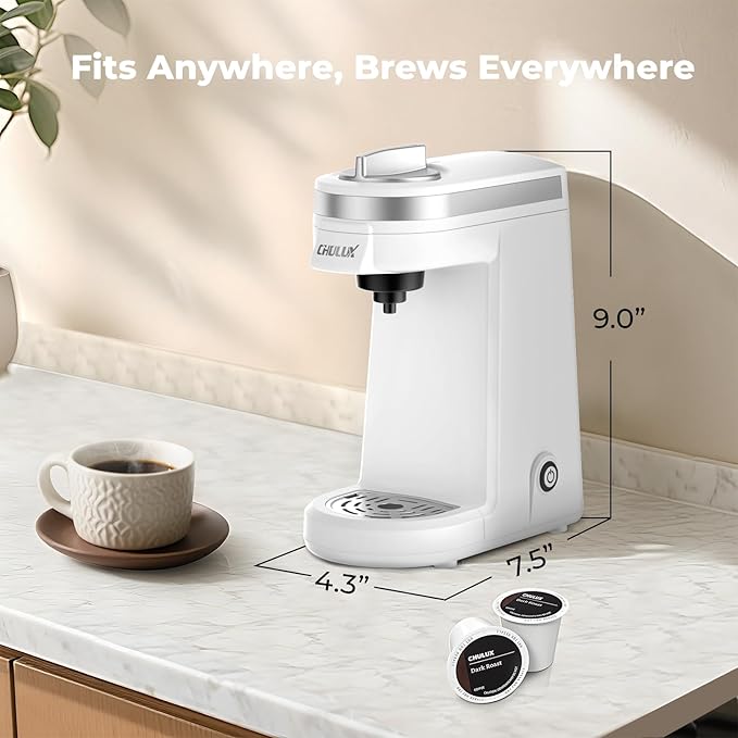 CHULUX Mini Single Serve Coffee Maker, Portable Pod Coffee Machine, White
