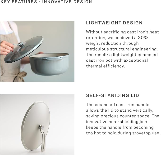 Vermicular Oven Pot 2.0 | Lightweight Enameled Cast Iron Pot | 22cm (3.7 Qt) | Non-Toxic | Induction-compatible | Dutch Oven | Made in Japan | Oyster Gray