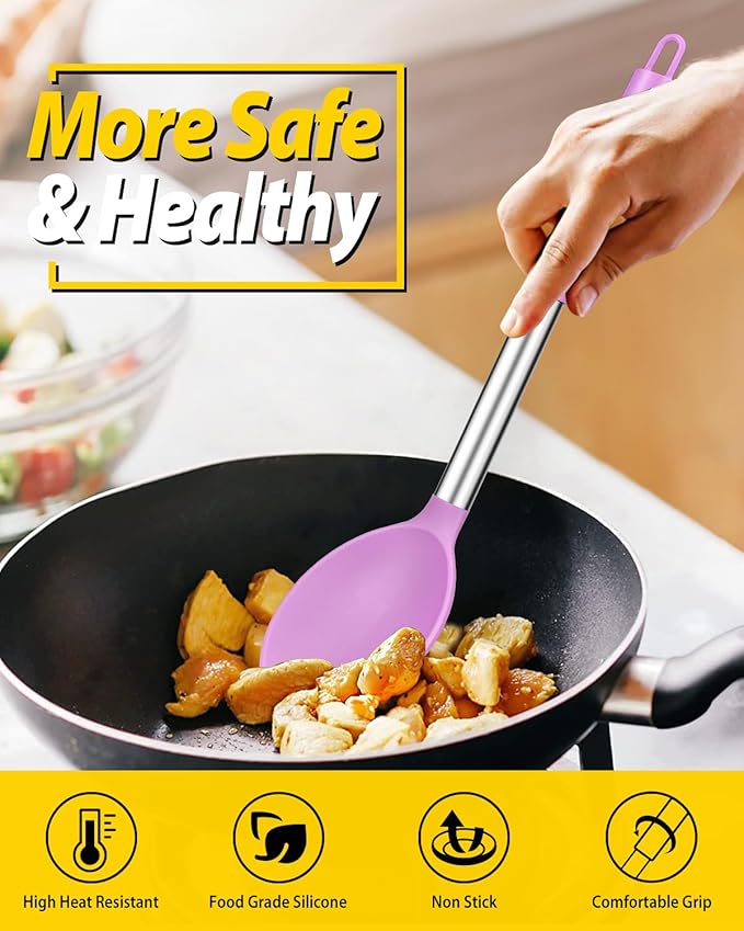BUNDLEPRO Silicone Cooking Spoons for Non Stick Cookware, 2 Pack