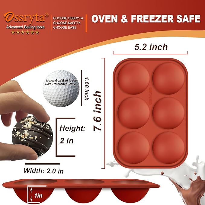 Ossryta 6-Cavity Medium Semi-Sphere Silicone Molds - Hot Chocolate Bomb Molds for Baking, Dome Cakes, Candy, Jelly & Mousse - Reusable, Non-Stick Half Sphere Chocolate Mold Set (2 Pack)