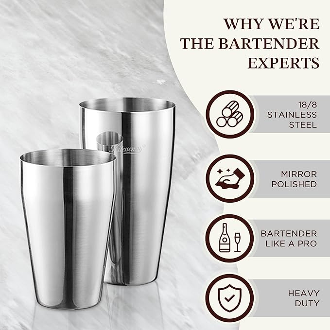 KITESSENSU Cocktail Shaker Set, 2-Piece Boston Shaker Set for Drink Mixing