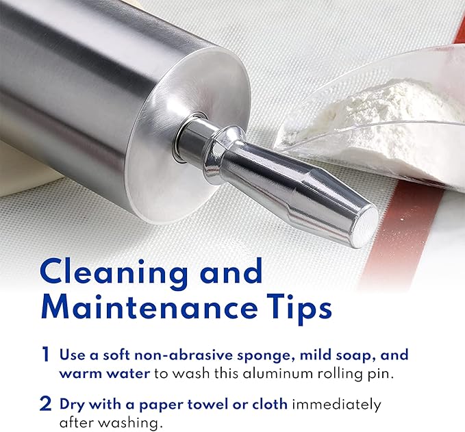 New Star Foodservice 13 Inch Aluminum Rolling Pin, Extra Heavy Duty Restaurant Grade Dough Roller with Rotating Barrel and Handles, Silver