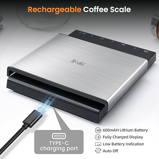 TIPRE Coffee Scale with Timer, 0.1g High Precision Espresso Scale, Pour Over Coffee Weight Scale Rechargeable Coffee Scale for Espresso with Color LED Display, Touch Sensor, Silicone Cover