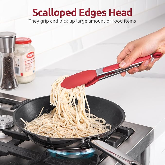 U-Taste Kitchen Tong for Cooking, 600ºF Heat-Resistant Silicone, 9in/Red