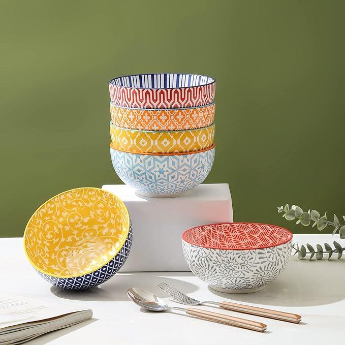 Selamica Ceramic Cereal Bowls Set of 6, 24 Oz Deep Soup Bowls for Kitchen