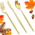 Rubtlamp 90Pcs Gold Plastic Silverware, Gold Disposable Utensils, Hammered Plastic Silverware, Plastic Forks And Spoons Set Include 30 Forks, 30 Knives,30 Spoons For Daily Use