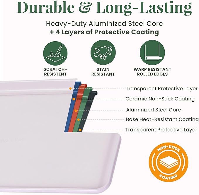 Larder & Vine 8-Piece Stackable Bakeware Set, Ceramic-Coated Nonstick Baking Pan Set, Non-Toxic, with Baking Sheets, Muffin Pan, Loaf Pan & Cake Pans, Lavender