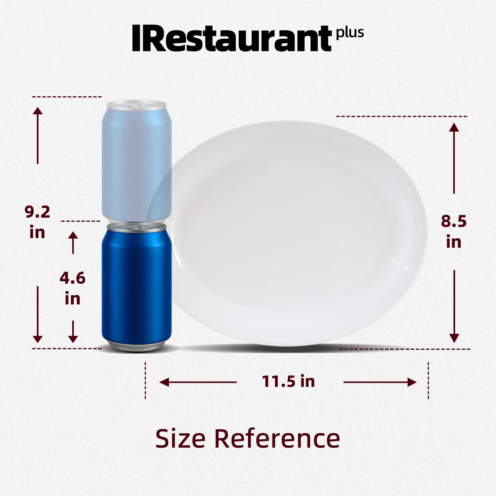 IRESTAURANT PLUS Stoneware Narrow Rim Commercial Grade Dinnerware,Bright White Oval Platter 11.5" x 8.5", Case of 12