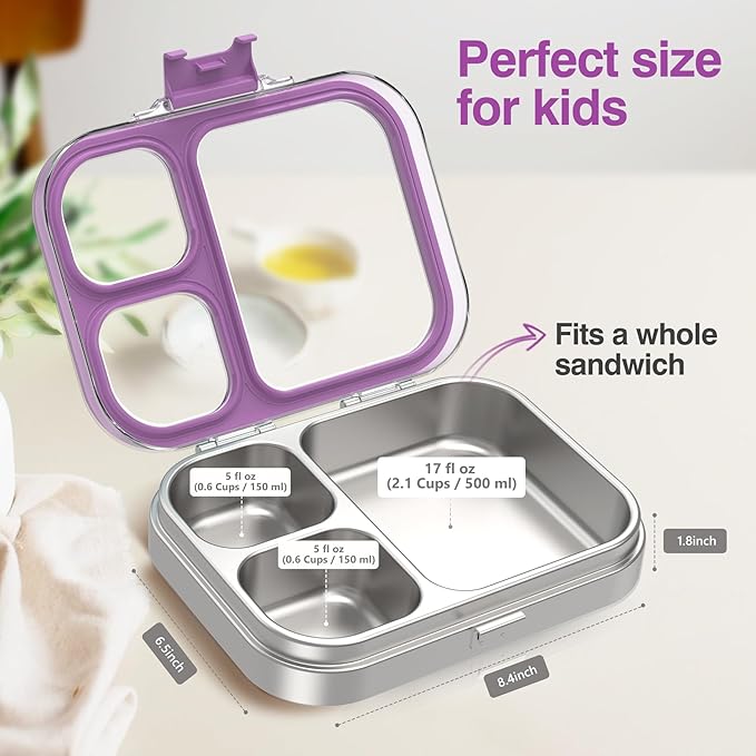 HOMEKOL Stainless Steel Bento Lunch Box, Purple, 3.3Cups